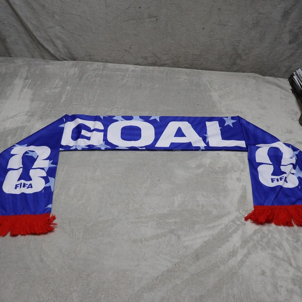 FIFA World Cup 2026 Scarf Unisex One Size Blue Stars Fringe Soccer USA Goal NEW